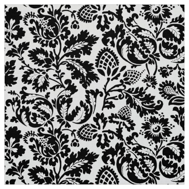 William Morris Floral Damask, Black on White Fabric (Swatch)