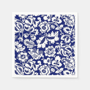 William Morris Floral Damask, Cobalt Blue & White Napkin