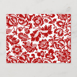 William Morris Floral Damask, Deep Red and White Postcard