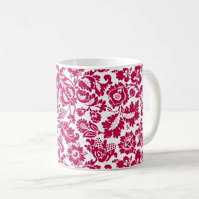 William Morris Floral Damask, Fuchsia Pink  Coffee Mug (Front Right)