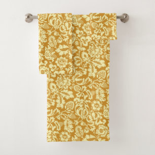 William Morris Floral Damask, Mustard Yellow Bath  Towel Set