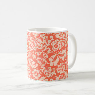 William Morris Floral Damask, Peach and Coral  Coffee Mug