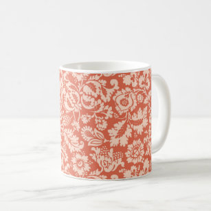 William Morris Floral Damask, Peach and Coral  Coffee Mug