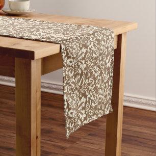 William Morris Floral Damask, Taupe Tan and Beige Short Table Runner