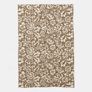 William Morris Floral Damask, Taupe Tan and Beige Tea Towel