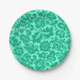William Morris Floral Damask, Turquoise and Aqua Paper Plate