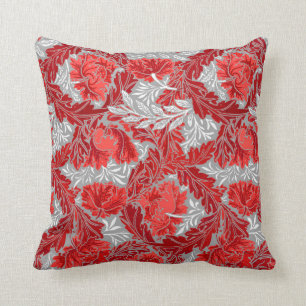 William Morris Floral, Deep Red and Grey / Grey Cushion
