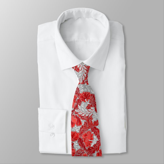 William Morris Floral, Deep Red and Grey / Grey Tie (Tied)