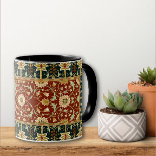 William Morris Floral Design Red Gold Deep Blue Mug