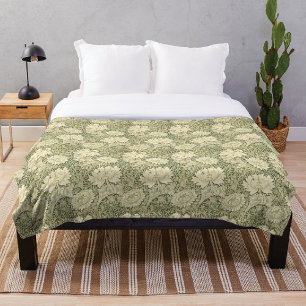 William Morris' Floral Elegance Gold & Green  Fleece Blanket