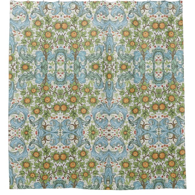 William Morris Floral Flowers Acanthus Leaves Blue Shower Curtain (Front)