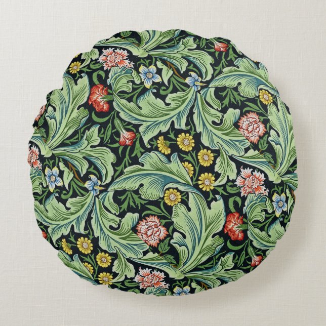 William Morris Floral Flowers Carnation Pink Green Round Cushion (Front)