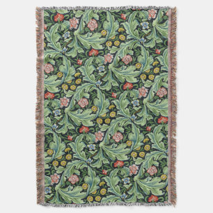 William Morris Floral Flowers Carnation Pink Green Throw Blanket