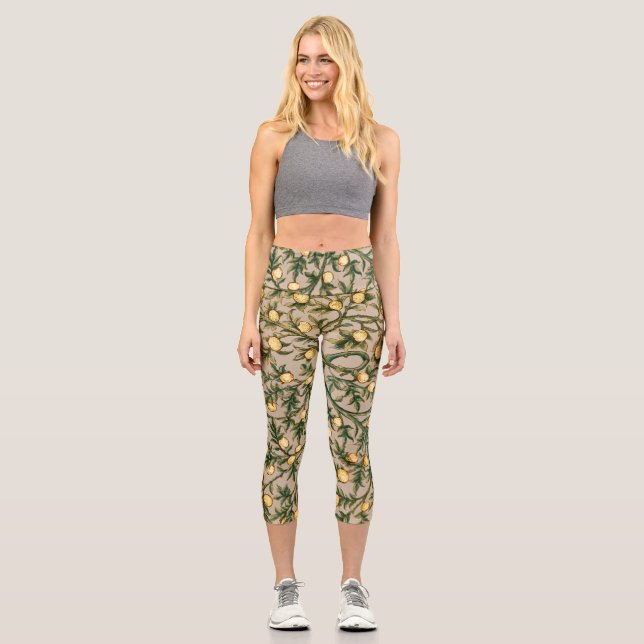 William Morris Floral Fruit Garden Flower Classic Capri Leggings (Front)