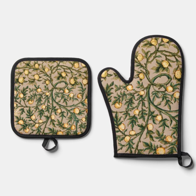 William Morris Floral Fruit Garden Flower Classic Oven Mitt & Pot Holder Set (Front)
