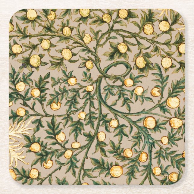 William Morris Floral Fruit Garden Flower Classic Square Paper Coaster (Front)