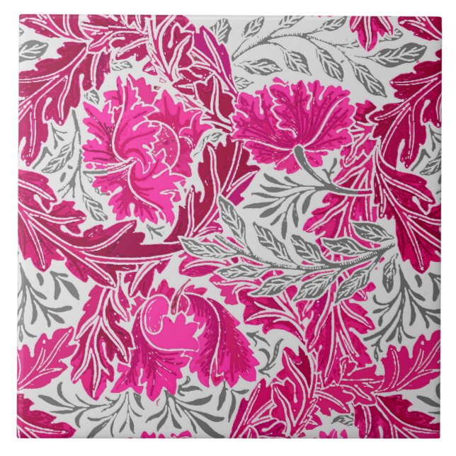 William Morris Floral, Fuchsia Pink & Grey / Grey Tile (Front)
