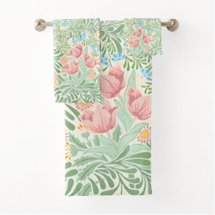 William Morris Floral Green and Pink Bath Towel Set