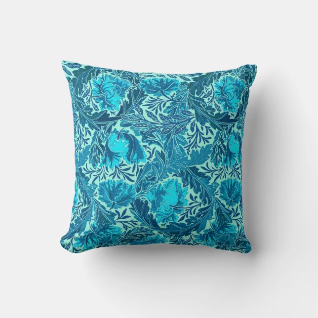 William Morris Floral, Indigo Blue and Turquoise Cushion (Front)