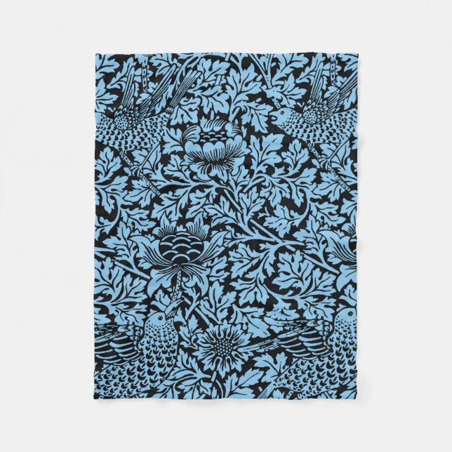 William Morris Floral Pattern Bird Anenome Fleece Blanket (Front)