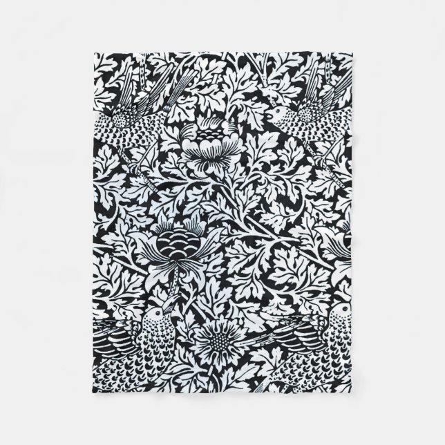 William Morris Floral Pattern Bird Anenome Fleece Blanket (Front)
