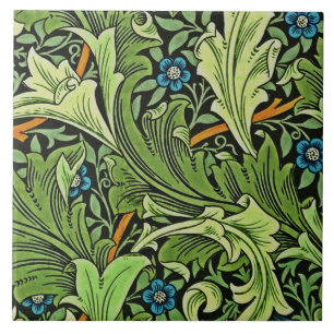 William Morris Floral Pattern Blue Yellow Green Tile