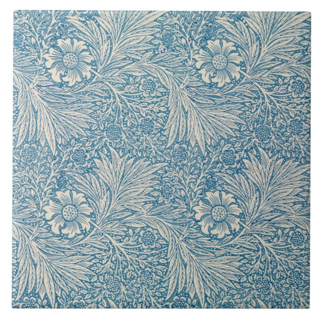 William Morris Floral Pattern Flowers Blue White   Tile (Front)