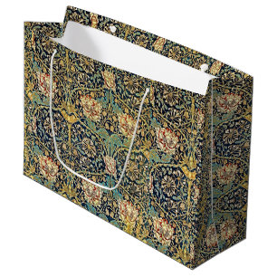 William Morris Floral Pattern Gold Turquoise Red Large Gift Bag