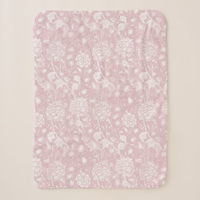 William Morris Floral Pattern in Pink Sherpa Blanket (Front)