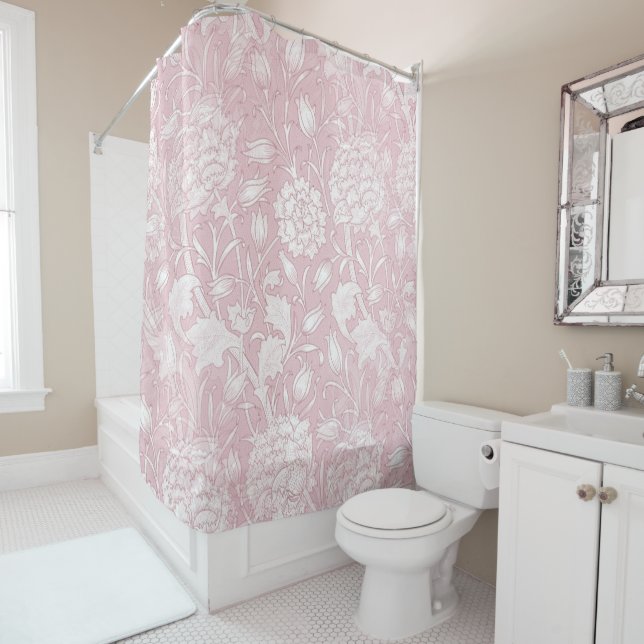 William Morris Floral Pattern in Pink Shower Curtain (In Situ)
