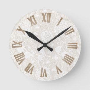 William Morris Floral Pattern in Sepia  Round Clock