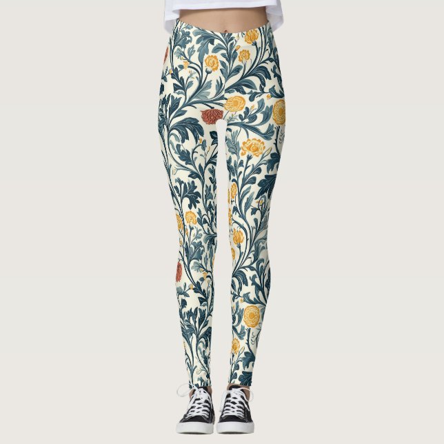 William Morris Floral Pattern  Leggings (Front)