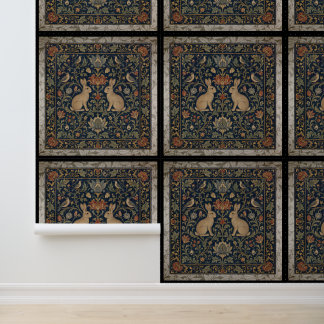 William Morris Floral Rabbit Patches Symetric Wallpaper