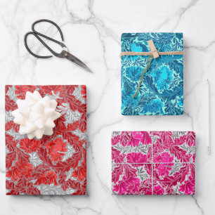 William Morris Floral, Red, Turquoise and Fuchsia  Wrapping Paper Sheet