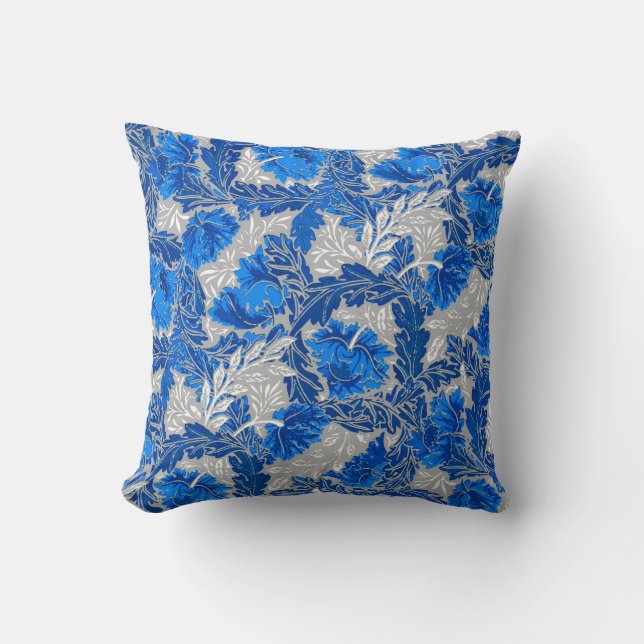 William Morris Floral, Sapphire Blue and Grey Cushion (Front)