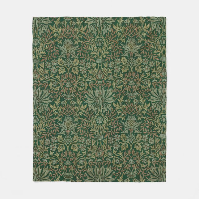 William Morris Flower Garden-Greens Fleece Blanket (Front)
