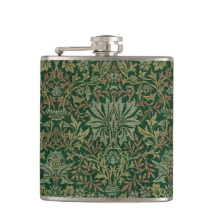 William Morris Flower Garden-Greens Hip Flask