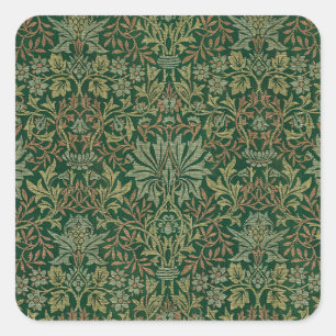 William Morris Flower Garden-Greens Square Sticker