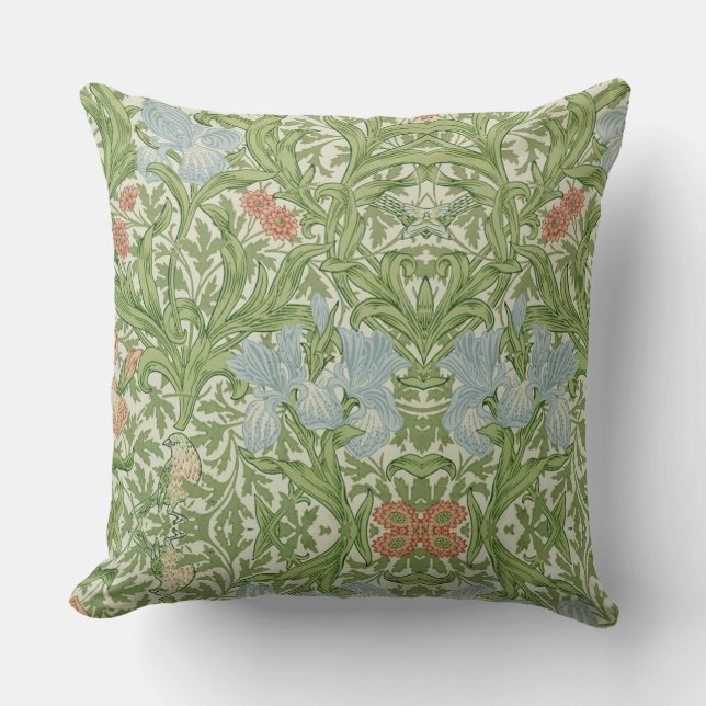 William Morris Flowers Foliage Birds Blue   Cushion (Front)