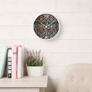 William Morris Flowers Foliage Green Yellow Red Clock