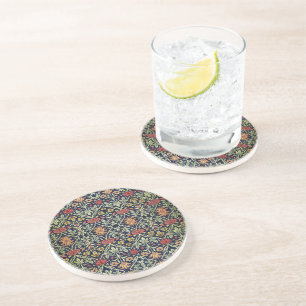 William Morris Flowers Foliage Green Yellow Red Coaster