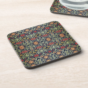 William Morris Flowers Foliage Green Yellow Red  Coaster