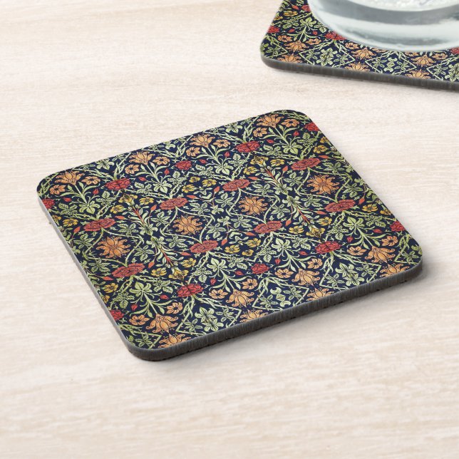 William Morris Flowers Foliage Green Yellow Red  Coaster (Left Side)
