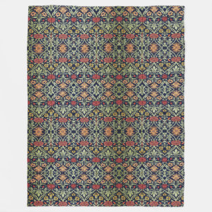 William Morris Flowers Foliage Green Yellow Red  Fleece Blanket