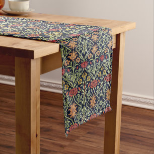 William Morris Flowers Foliage Green Yellow Red Long Table Runner
