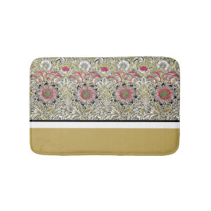 William Morris Flowers Red Yellow black Bath Mat