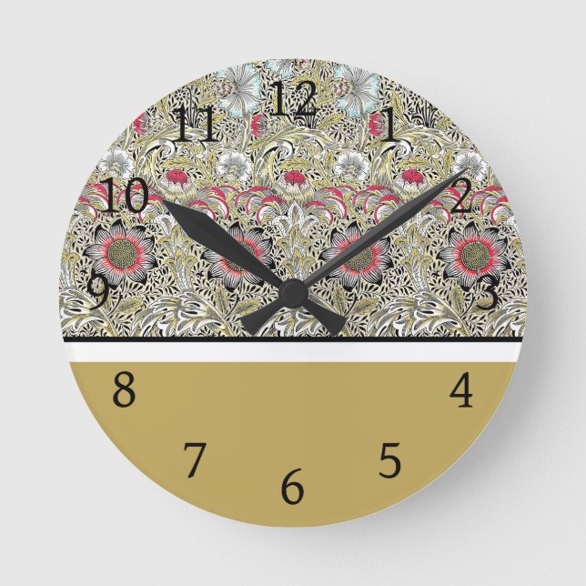 William Morris Flowers Red Yellow black Round Clock (Front)