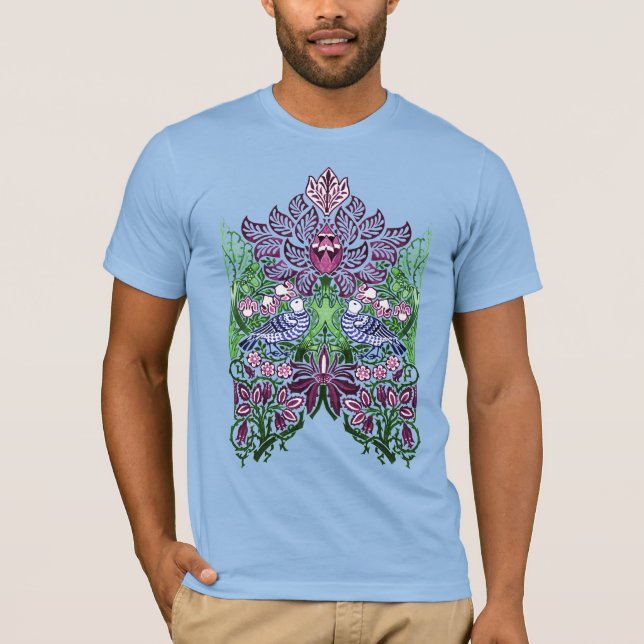 William Morris Folk Art Birds Flowers Acorns T-Shirt (Front)