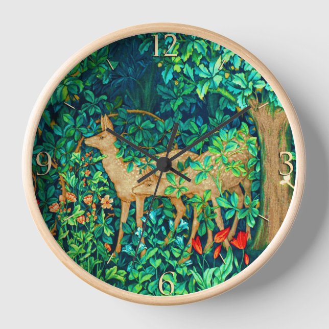 William Morris Forest Deer Art Nouveau  Clock (Front)