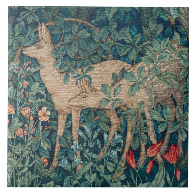 William Morris Forest Deer Floral Tile (Front)